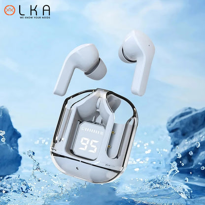 True Wireless Bluetooth Headset Transparent Design with LED Digital