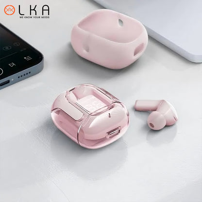 True Wireless Bluetooth Headset Transparent Design with LED Digital