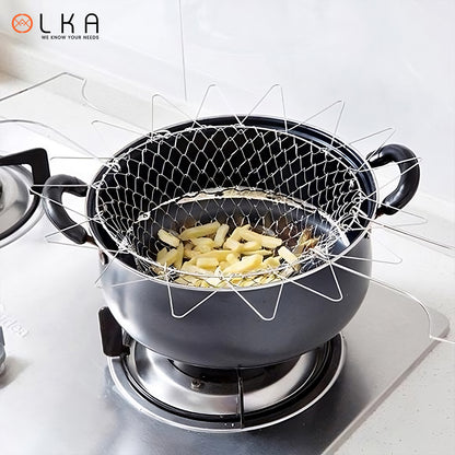 Stainless Steel Foldable Steam Rinse Strain Fry Basket Strainer Net Deep Frying Basket Colander