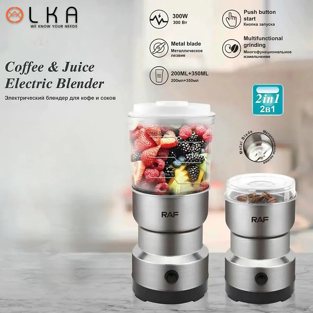 Electric Coffee Grinder 2-In-1 Kitchen Cereals Nuts Beans Spices Grains Grinder Machine Multifunctional Portable Blender Juicer